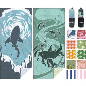 Eunzel 2 Pack Microfiber Beach Towel, Quick Dry Travel Towel Large Sand Free Towel for Beach, Camping, Swim Pool, Gym, Sports& Yoga 71"x32", Shark