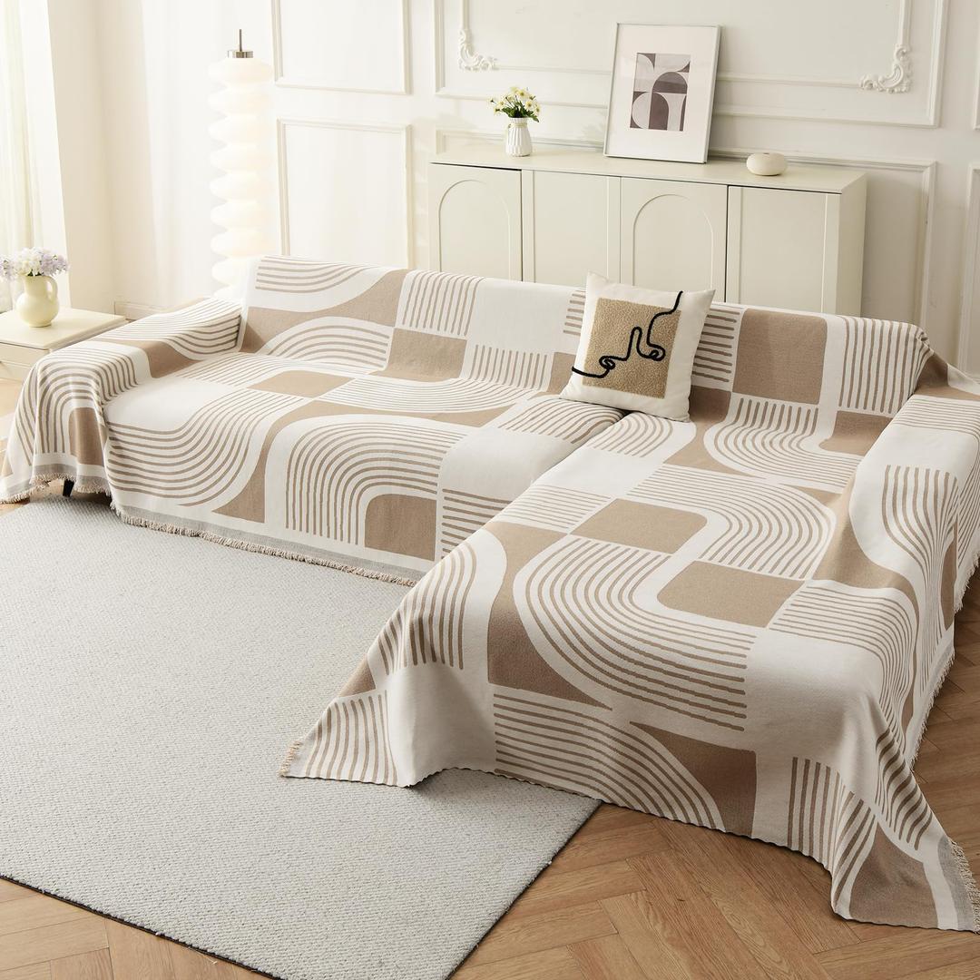 WEYOND Chenille Sofa Covers 2 Pieces, Boho Couch Cover L Shaped Sectional