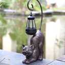 Solar Cat Figurine, 15.7 Inches Tall LED Waterproof Antique Bronze Resin Statue, Auto On/Off at Dusk for Cat Lovers or Memento Gift Outdoor Decor