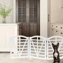 Wooden Dog Gate Freestanding Pet Gate Foldable Pet Gate for Dogs,Indoor Dog Fences with 3Foot Supportershite,3Pane 23.6" Height-White.