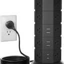 Power Strip Tower, 20 AC Outlets 6 USB Ports(2 USB C), 1050J Surge Protector, 13A Desktop Charging Station, 6.5ft Heavy Duty Extension Cord with Multiple Outlets for Home Office Garage, Black