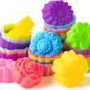 Silicone Cupcake Liner for Baking, 42 Pack Silicone Cupcake Mold Multi Flower Shaped Baking Cup NonStick Muffin Mould Color Washable Cake Cup Liner Mold for Soap Dessert Pudding Donut Party Supply
