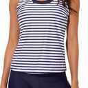 Aleumdr Womens Athletic 3 Piece Tankini Swimsuits with Shorts Swim Tank Tops with Sports Bra and Boyshorts Bathing Suits (20 Plus, Stripe)