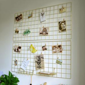 Yash Metal Wire Grid Panel, Display Organizer, Postcard, Wall Artwork Display for Home Office Living Room Dorm Room, Kitchen Storage Grid Wall, 37.4" X 17.7", Pack of 2 Pcs, Gold