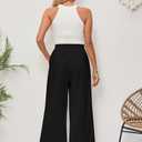 Women's Linen Pants Relaxed Fit High Waisted Boho Chic Ankle Pants Summer Beach Vacation Wide Leg Trousers (Black, XL)