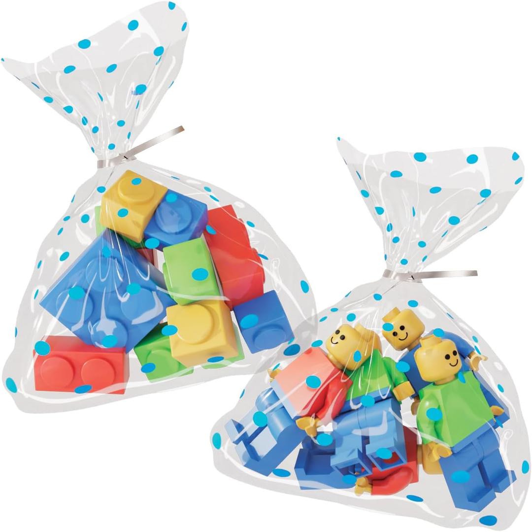 5 x Artboil Blue Dots Cello Bags 5x7 Inch - Twist Tie Silver - Stylish Resealable Treat Bags for Bakery and Gifts (50 Pack)