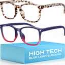 livho High Tech Blue Light Glasses - Advanced 99% Blue Light Blocking Computer Glasses - Anti Eyestrain & UV Glare Protection (*B3 Leopard+blue Purple)