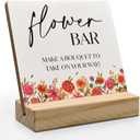 Flower Bar Desk Decor, Bridal Shower Sign Wood Plaque, Wedding Flowers Accessories for Reception Wooden Plaque Sign with Wood Stand for Wedding Reception Table Decor (Red)