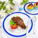 U-QE 120pcs Blue Plastic Plates for Party - Clear and Blue Disposable Plates Heavy Duty - Includes 60 10" Dinner & 60 7" Dessert Plates for Party, Birthday & Wedding