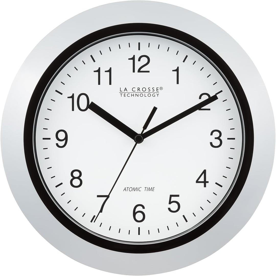 La Crosse Technology WT-3102S Atomic Analog Wall Clock, 10", Silver