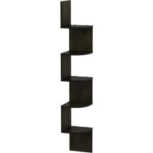 Furinno ROSSI Floating Book Shelves for Wall, 5-Tier Zigzag Corner Shelf Wall Mounted, Radial Corner Floating Shelf, for Living Room, Bedroom, Bathroom, Home Office, Espresso, 5-tier Radial, Set of 1