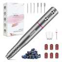 Electric Nail Drill Machine Professional, Rechargeable Cordless Nail File with Bits Kit for Acrylic Gel Dip Nails, Efile Manicure and Pedicure Kit for Home Salon Grinding Polishing Removing, Gray