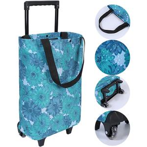 Rolling Shopping Bag, Small Shopping Cart with Wheels,Collapsible Portable Waterproof Tote for Market & Grocery RunsGift for Women & Seniors(Flower)