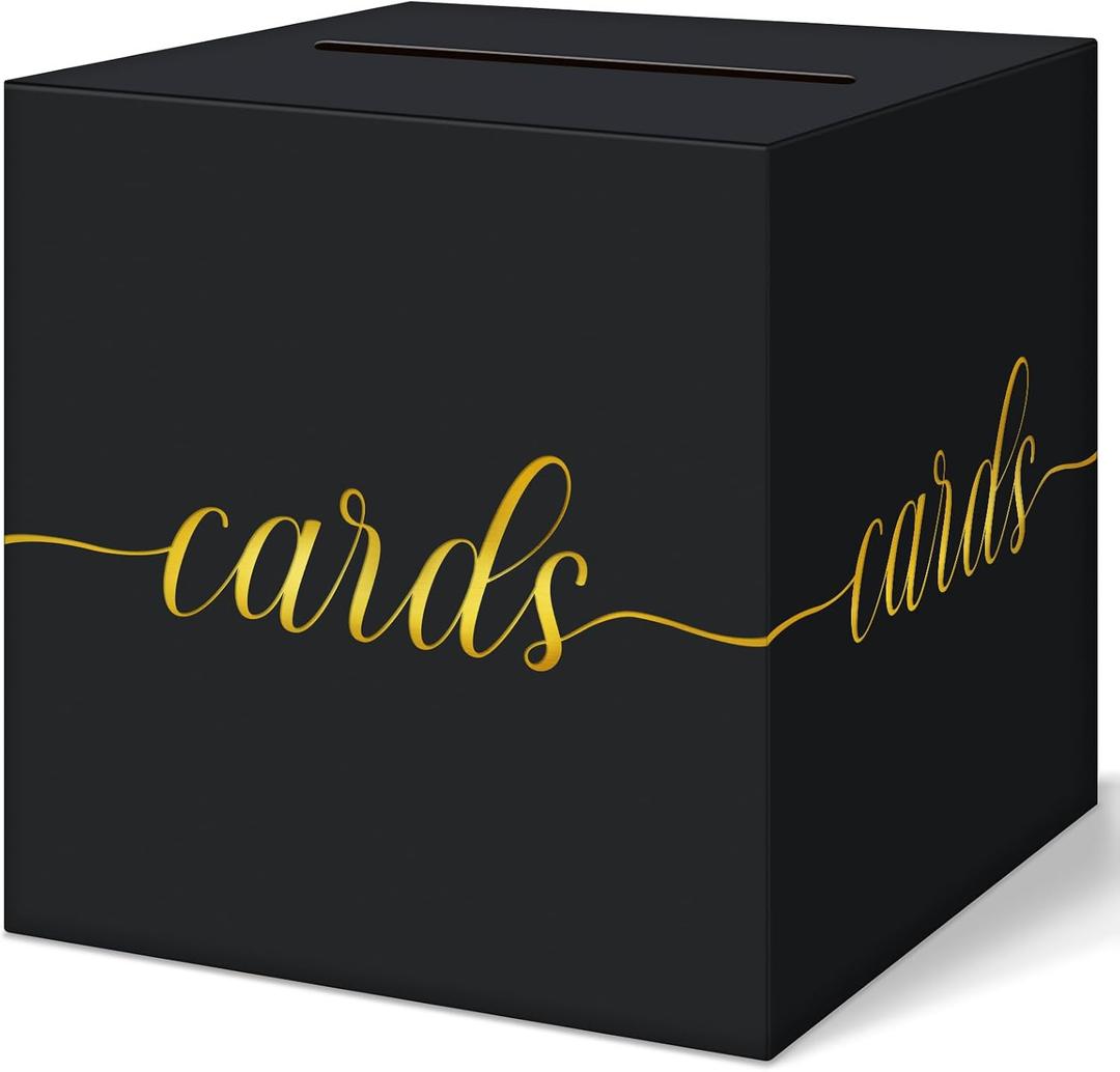 QIKSION Black Graduation Card Box, Gold Foil Gift Card Box for Party Decorations, Wedding Reception, Birthday, Baby & Bridal Shower, Anniversary, Retirement