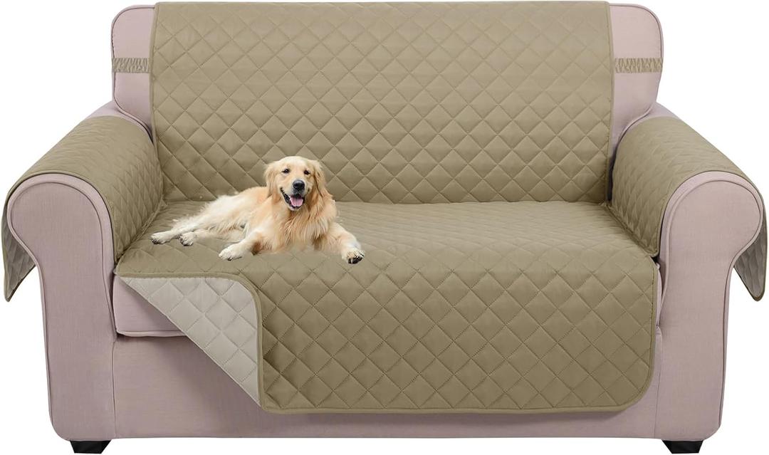 U-NICE HOME Loveseat Sofa Cover Reversible Couch Cover for Dogs with Elastic Straps Water Resistant Furniture Protector for Pets Couch Cover for 2 Cushion Couch (Loveseat, Light Camel/Beige)