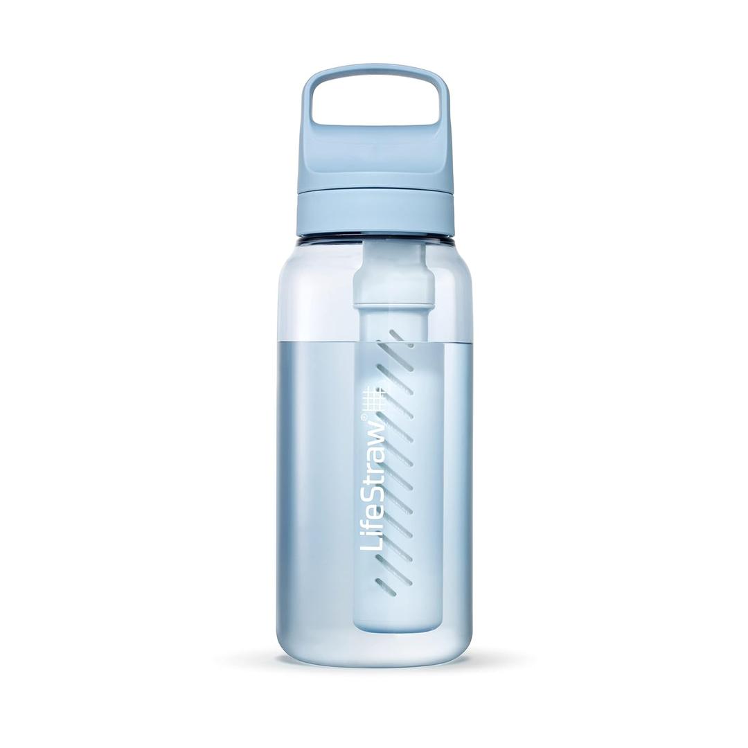 LifeStraw Go Series  BPA-Free Water Filter Bottle for Travel and Everyday use removes Bacteria, parasites and microplastics, Improves Taste, 1L Icelandic Blue
