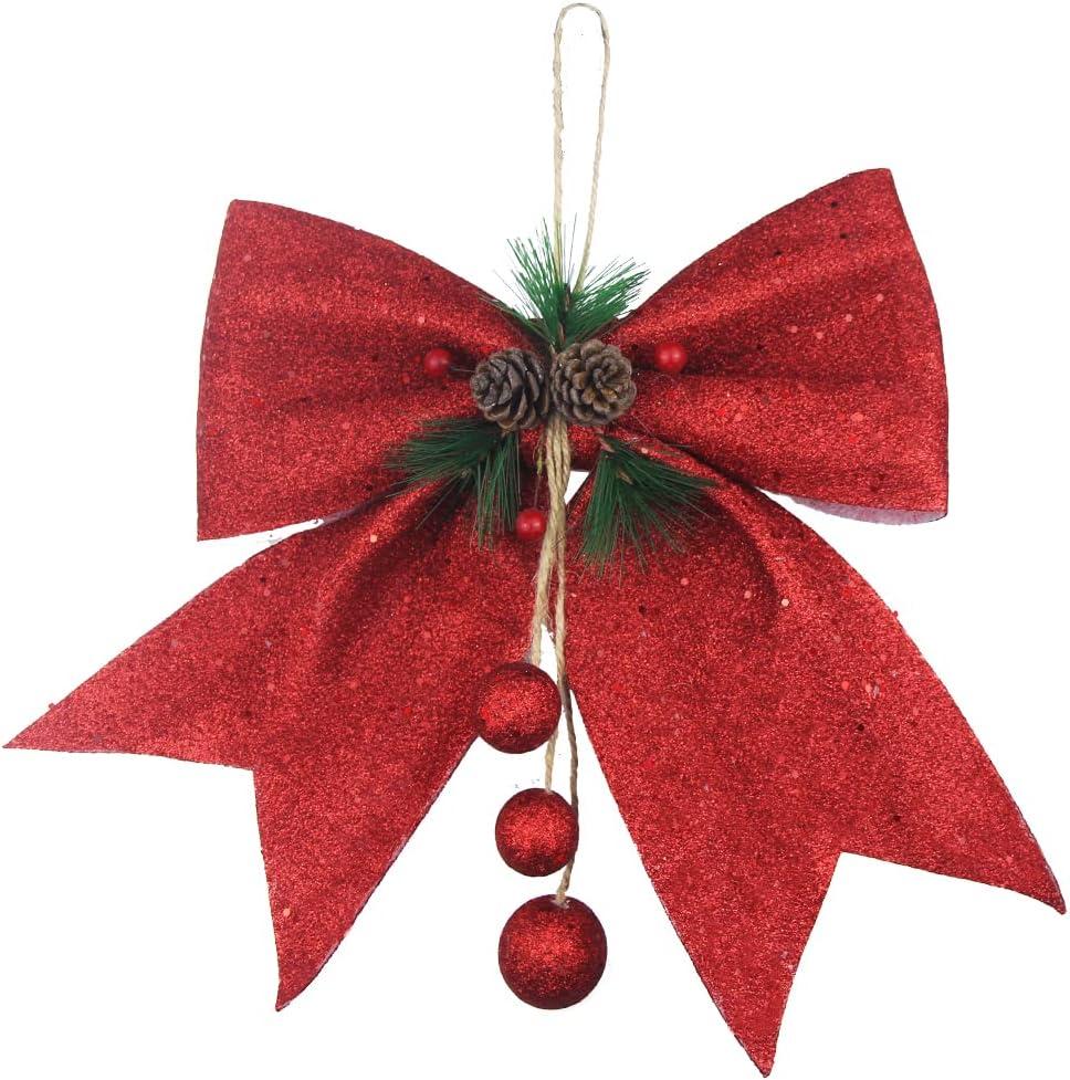 FERIAL Christmas Bows Decoration Red Christmas Bows for Wreaths with Pine Cone and Red Berry Ball Bows for Christmas Tree Decoration Xmas Party Decoration Outdoor Wreaths 13.3 x 10.6 Inches