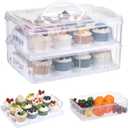 2 Tier Cupcake Carrier, Each Tier Holds 12 Cupcakes, 2 in 1 Stackable Cupcake Container and Cake Keeper with Lid, Clear Plastic Box Holding 24 Pastries for Birthday Party Bakery Supplies