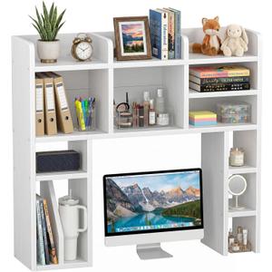 NUTIKAS White Desk Hutch Dorm with Shelves and File Organizer - 42" Wood Desktop Hutch for College Room, Desktop Bookshelf for Computer Desk, Space Saving Bookshelf