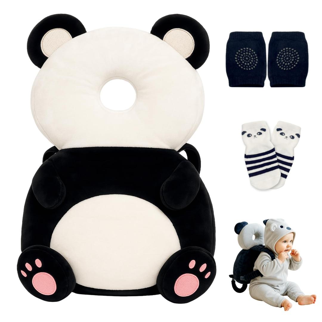 Baby Head Protector Backpack with a Pair of Non Slip Socks and Knee Pads, Baby Pillow Backpack for Falling, Crawling, Adjustable Toddler Head Protector for Infants 6â€“18 Months