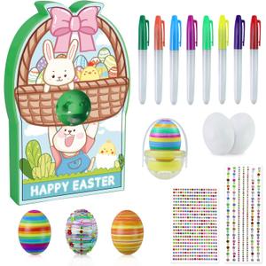 Oiuros Motorized Easter Egg Decorator Kit, Easter Egg Spinner Decorating Kit Easter DIY Eggs Spin Machine with 6 Eggs and 8 Colorful Markers for Adults Kids