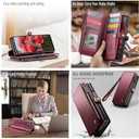 Defencase for Samsung Galaxy Z Fold 7/ Fold7 Wallet Case with RFID Blocking 10-Card Holder, Fashion Soft PU Leather Magnetic Snap Flip Zipper Wrist Strap Phone Case for Galaxy Z Fold 7 5G, Red