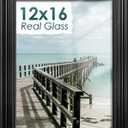 12x16 Picture Frame, Vintage Black Poster Frame with Real Glass
