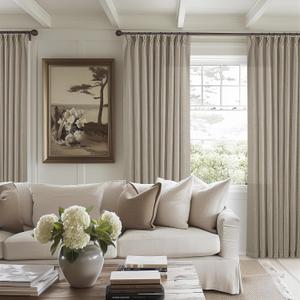 Pinch Pleated Linen 102 Inch Curtains 60 Inch Width for Living Room Divider Light Filtering Semi Sheer Burlywood Taupe Extra Wide Patio Curtains for Sliding Door Floor Ceiling Picture Window 60x102