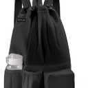 Swim Bag with Wet Pocket, Mesh Drawstring Backpack for Beach, Swimming, Snorkeling, Pool, Gym for Women Men (Black)