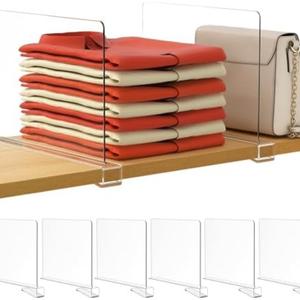 HBlife 6 Pack Closet Organizers and Storage, Clear Shelf Dividers, Vertical Purse Organizer for Closet Perfect for Sweater, Shirts, Handbags in Bedroom and Kitchen, Acrylic Bookshelf for Organization