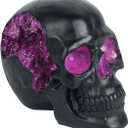 Nemesis Now Geode Skull Figurine, Black and Purple Gothic Glitter Crystal Skull Figurine, 17cm