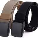 2-Pack Elastic Stretch Belt, Mens All Size No Metal Nylon Tactical Hiking Belt (Fit up to 50", Blackbrown)