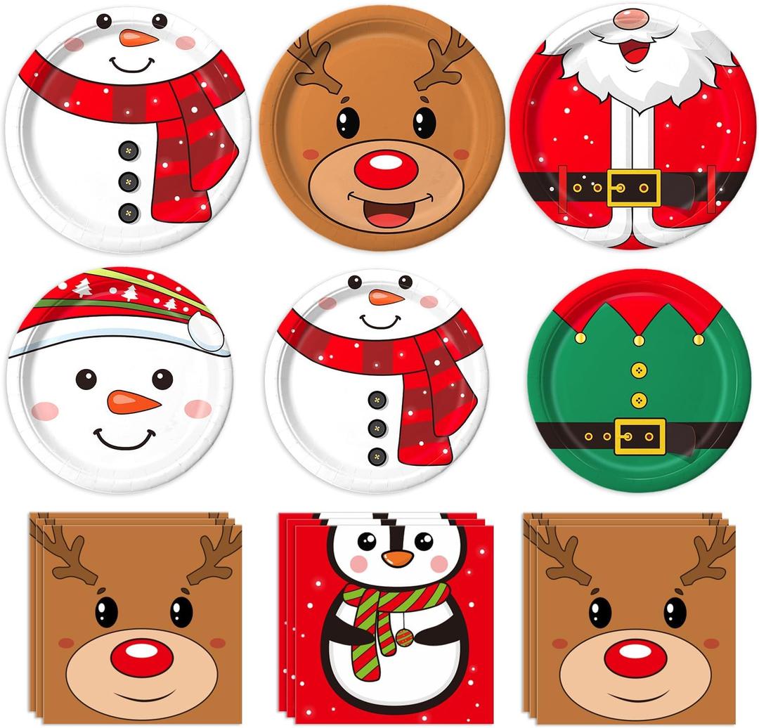 Oigco 100Pcs Christmas Party Supplies Kit - Serves 30 Guests, Including Dinner Plates, Dessert Plates, and Napkins, Perfect for Any Xmas Party Supplies Party Decorations