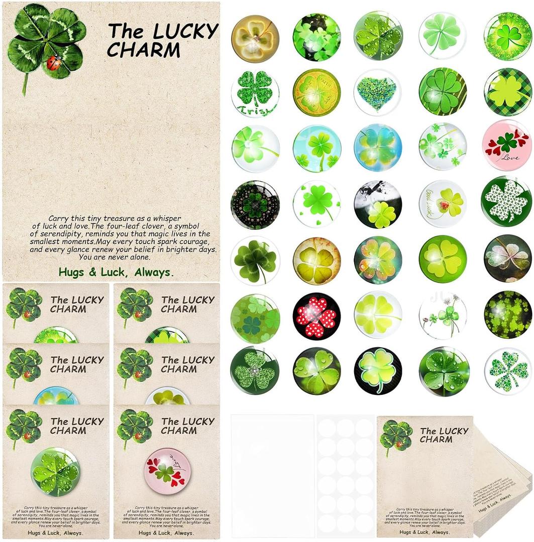 35 Sets Four Leaf Clover Pocket Hug Tokens - Bulk Lucky Charm Keepsakes with Inspirational Cards,St Patrick's Day,Positive Affirmation Gifts for Friends,Coworkers,Employees