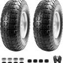 4.00-6 Flat Free Wheelbarrow Tire, 13" Wheelbarrow Wheels and Tires with 5/8" or 3/4" Bearings, 1.75" Centered Hub for Garden Carts, Hand Truck Replacement Wheel(2 PCS)