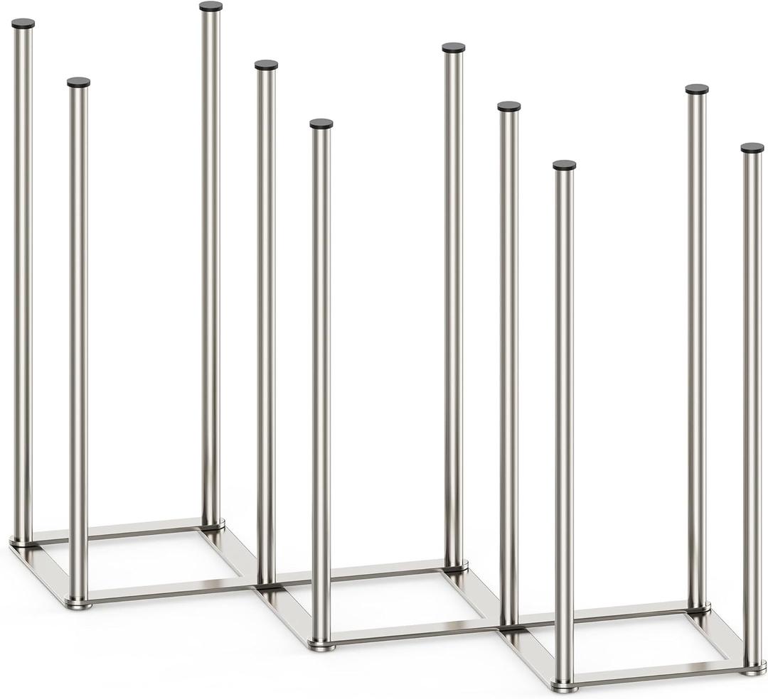 PLUVON Foldable Baby Bottle Drying Rack-10 Poles Water Bottle Organizer for Cups,Travel Mugs,Silicone Bags- Collapsible Stainless Steel Bottle Rack Dryer (Silver)