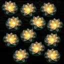 LACGO 12 PCS Waterproof Floating Lotus Light - 6'' Floating Flower Light Battery Operated Water Activated Warm White Pool Flower Lamp Wedding Anniversary Garden Decoration(6 Inch, White)
