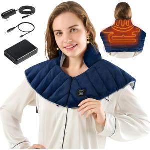 Portable Cordless Heating Pad for Neck, Shoulders & Back - Rechargeable Battery Operated Heating Pad with 3 Heat Settings, Birthday Gift for Women, Weighted Neck Warmer for Pain Relief (Navy Blue)