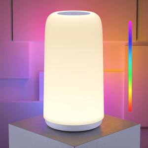 Touch Bedside Table Lamp,  3 Way Dimmable Small Lamp for Bedroom, LED Lamp with Warm White Lights, Multi-Color Smart Nightstand Lamp for for Living Room Home Gifts