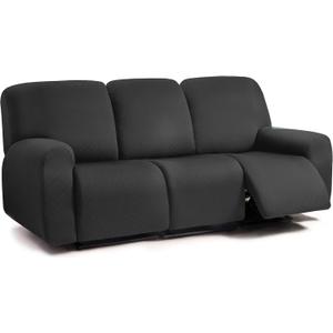 ULTICOR Squared Jacquard Design 8-Pieces Recliner Sofa Covers Stretch Reclining Couch Covers for 3 Cushion Reclining Sofa Slipcovers Thick Soft Washable (3 Seater Recliner Cover, Black)