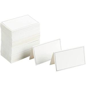 Best Paper Greetings Place Cards for Table Setting - 100-Pack 3.5 x 2 In White & Silver Foil Folded Tents - Wedding & Banquet Seating, Buffet Food Tags & Table Name Cards