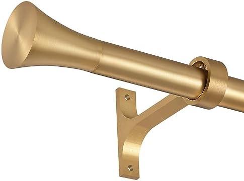 1Inch Single Curtain Rods, Decorative Drapery Rods Adjustable 48-84IN Length, With Horn Finials, Wall Mount and Ceiling Mount, Warm Gold