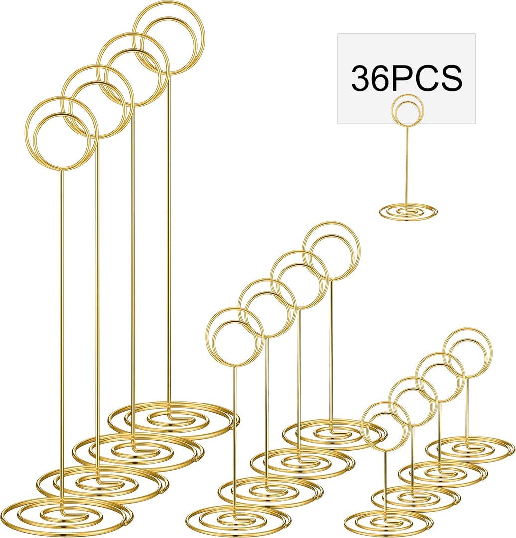 Teling 36 Pieces Table Number Holders 3 Size Place Card Holder Name Numbers Menu Memo Note Card Picture Photo Holder Clip Stand Table Sign Holders for Wedding Anniversary Party Display (Gold)