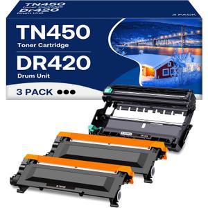 TN450 Toner Cartridge DR420 Drum Unit Replacement for Brother TN450 TN-450 TN420 DR-420 Work with HL-2270DW HL-2280DW HL-2230 MFC-7860DW Intellifax 2840 2940 (2 Toner +1 Drum,3 Pack)
