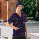 2Pcs Women's Scrubs Set with Cute Printed Scrub Caps V Neck Tops Soft Casual Nurse Uniform with Pockets (Blue, L)