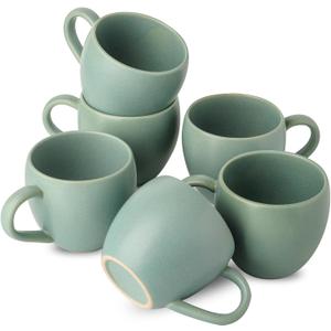 16 oz Coffee Mugs Set of 6, Stoneware Coffee Mugs with Large Handle, Ceramic Coffee Cups for Coffee, Milk, Tea, Cereal, Microwave Safe Mugs for Birthday Christmas Gfit, Turquoise