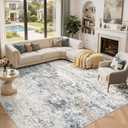 Area Rug Living Room Rugs 10x14 Washable Abstract Beige Blue Carpet Neutral Modern Large Non-Slip Soft Low Pile Rugs for Bedroom Dining Room Home Office Indoor Decor