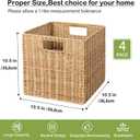 10.5 x 10.5 in Plastic Wicker Baskets for Cube Storage, Collapsible Square Wicker Storage Basket Set of 4, Rattan Storage Cube, Square Baskets for Shelves - Khaki