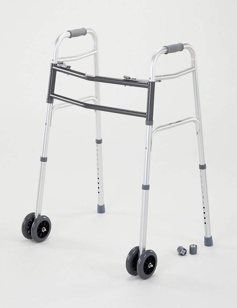 Cardinal Health CWAL0010B Heavy Duty Dual Release Aluminum Walker with 5IN Dual Front Wheels, Bariatric, 33-43IN, 500LB, 2 Walkers