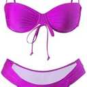 SweatyRocks Women's Two Piece Swimsuit Ruched High Cut Mid Rise Bikini Sets Swimwear S